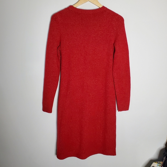 Talbots red metallic Side Tie Shimmer sweater shift Dress Size Small New wtiht a - Picture 4 of 8